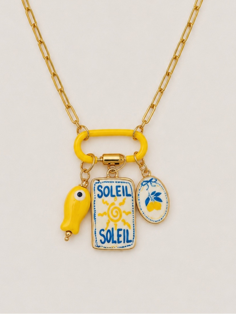 New! 18K Gold Plated Soleil Sun Carabiner Charm Necklace NWOT